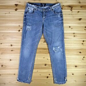 Silver Jeans Womens 29x27 Distressed Kenni Low Rise Raw Hem Cropped Skinny Jeans